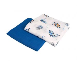 GRUNSPECHT Lot de 2 Langes en Coton - 70 x 70 cm Animaux Marins