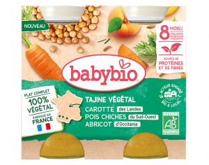 BABYBIO Petits Pots Menu Vgtal - 2 x 200 g - Ds 6  8 mois Tajine de Lgumes - Petits Lgumes Boulghour Abricots - Ds 8 mois