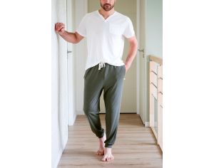 KADOLIS Haut de Pyjama - Homme - en Coton Bio et TENCEL - Sonora  - Blanc S