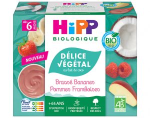 HIPP Dlice Vgtal Brass au Lait de Coco - Ds 6 mois - 4 x 100 g Bananes Pommes Framboises