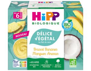 HIPP Dlice Vgtal Brass au Lait de Coco - Ds 6 mois - 4 x 100 g Bananes Mangues Ananas