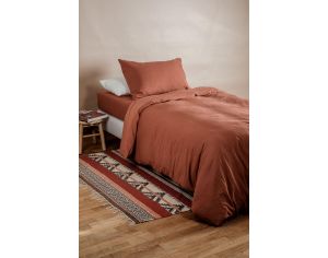 KADOLIS Housse de couette pur Coton Bio pour lit 1 personne Terracotta 140 x 150 cm