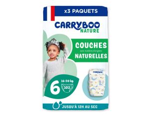 CARRYBOO Lot de Couches Nature Pack Economique T1  6 T6 / 16-30 kg / 102 couches