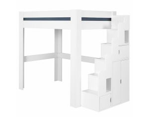 AKITEN RETAIL Pack Lit Mezzanine 2 Places avec Escalier, Bureau et Matelas - Lex - Blanc