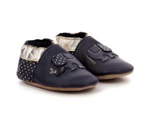 ROBEEZ Chaussons Cuir Cute Elephant - Marine