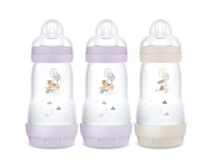 MAM Lot de 3 Biberons Lilas + Sable - 260 ml