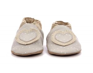 ROBEEZ Chaussons Cuir Baby Tiny Heart - Gris Clair