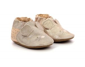 ROBEEZ Chaussons Cuir Mouse Nose Or Rose