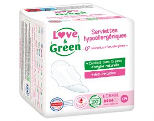 LOVE & GREEN Serviettes Ultra Normal avec Ailettes - Boite de 14