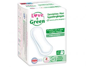 LOVE & GREEN Serviettes Maxi Super Sans Ailettes - Boite de 14 