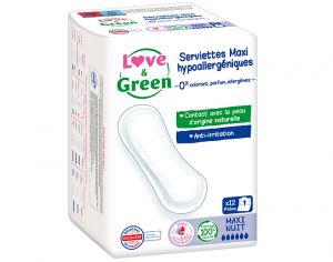 LOVE & GREEN Serviettes Maternit Maxi Nuit Sans Ailettes - Boite de 12