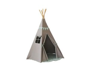 MOI MILI Tente Tipi avec Guirlande et Tapis - Mint Love - Gris Vert Clair