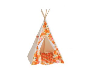 MOI MILI Tente Tipi avec Tapis Picnic aux Fleurs - Beige, Orange, Vert