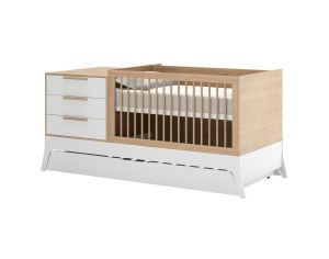 AKITEN RETAIL Pack Lit Bb Combin et volutif avec Matelas - Charlie Blanc et bois