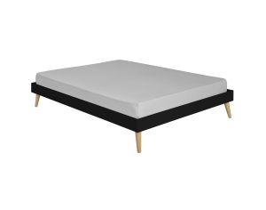 AKITEN RETAIL Pack Lit 2 Places avec Pieds et Matelas - Darla - Noir