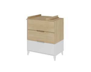 AKITEN RETAIL Commode  Langer - 3 Tiroirs - Dixie Blanc et bois