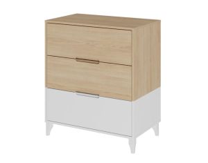 AKITEN RETAIL Commode 3 Tiroirs - Dixie Blanc et bois