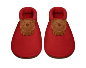 SEVIRA KIDS Chaussons Bb en Cuir Souple - CHATON - Rouge 18 - 19