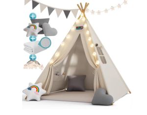 SPIELWERK Tipi pour Enfant - Crme - 160 x 120 x 120 cm