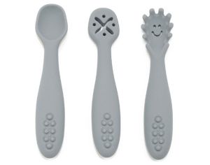 BABIREVA Lot de 3 Cuillres d'Apprentissage en Silicone Grise