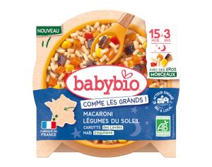 BABYBIO Assiette Menu Comme les Grands - 190 g ou 200 g - Ds 15 mois Bonne Nuit Macaroni & Lgumes du Soleil Carotte des Landes Mas d'Aquitaine