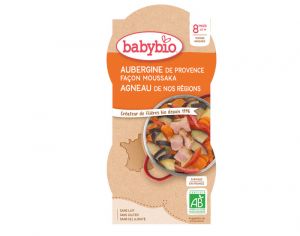 BABYBIO Bols Menu du Jour - 2 x 200 g Aubergines Faon Moussaka d'Agneau - 8 Mois