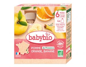 BABYBIO Gourdes - 4x90g - Ds 6 mois Pomme - Orange - Banane